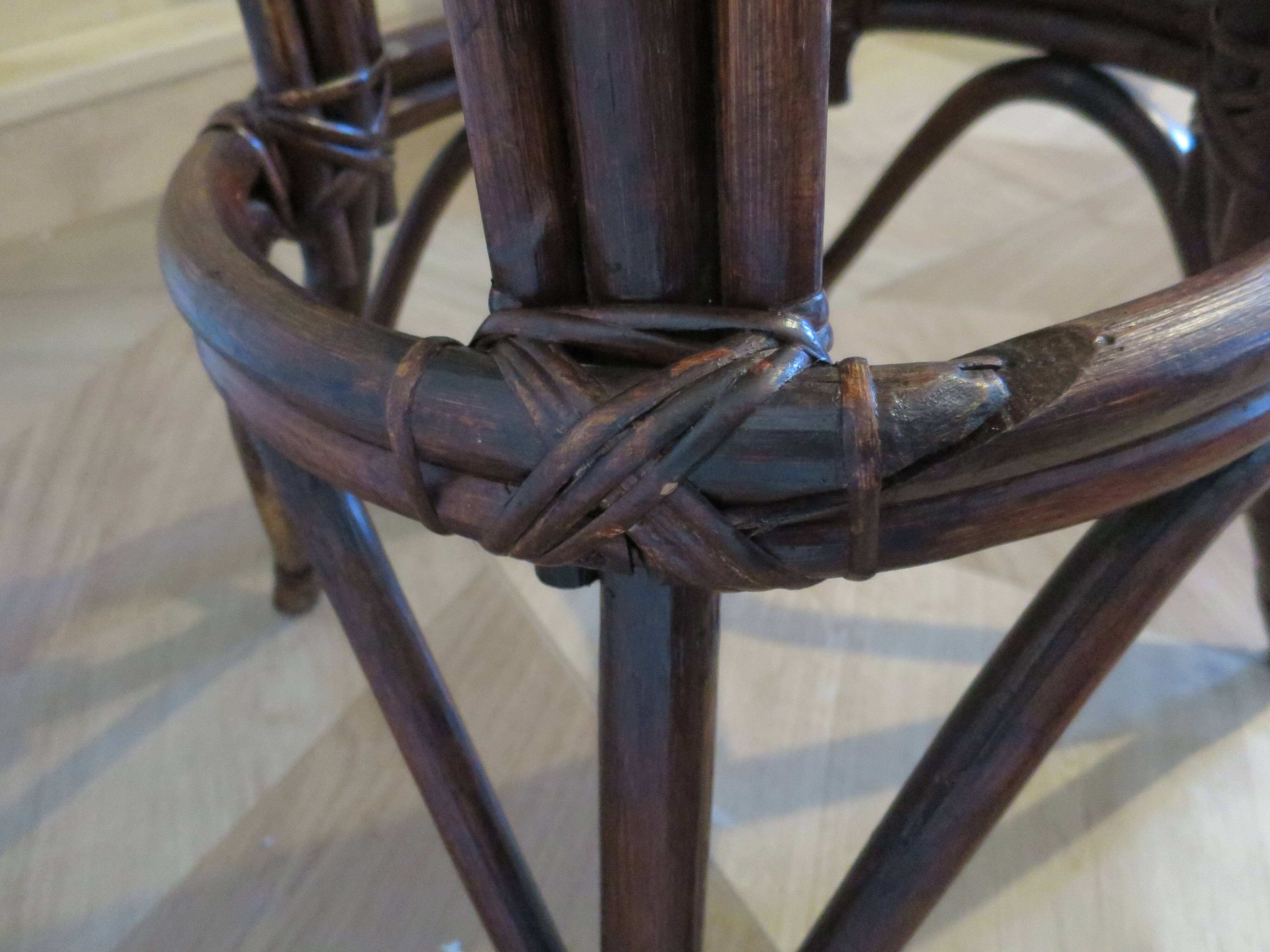 Set of 2 swivel bar stools / chairs - wood - cane - rattan - 80s