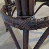 Set of 2 swivel bar stools / chairs - wood - cane - rattan - 80s