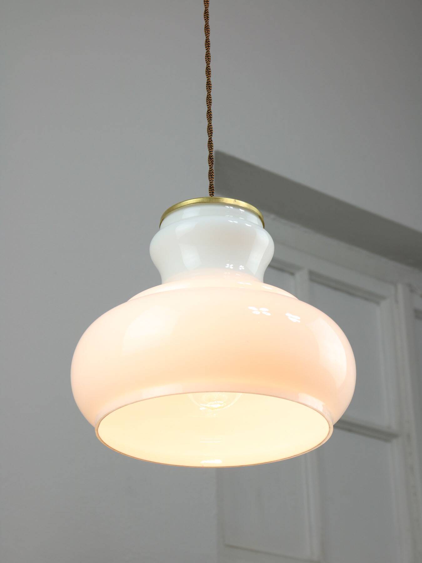 Mid-Century Italian Brass and Opaline Pendant Lamp