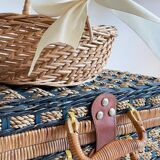 Set of 2 vintage rattan and rope baskets