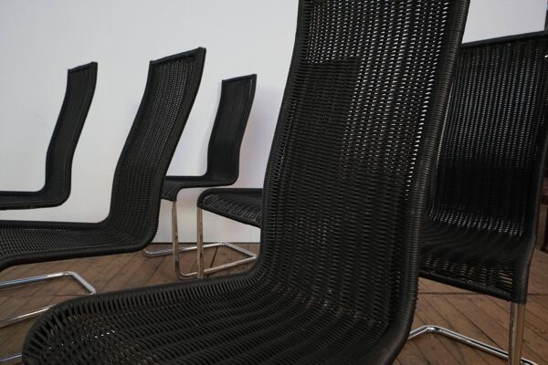 Ensemble de 6 chaises de salle à manger en rotin et chrome par Axel Bruchhäuser pour Tecta.