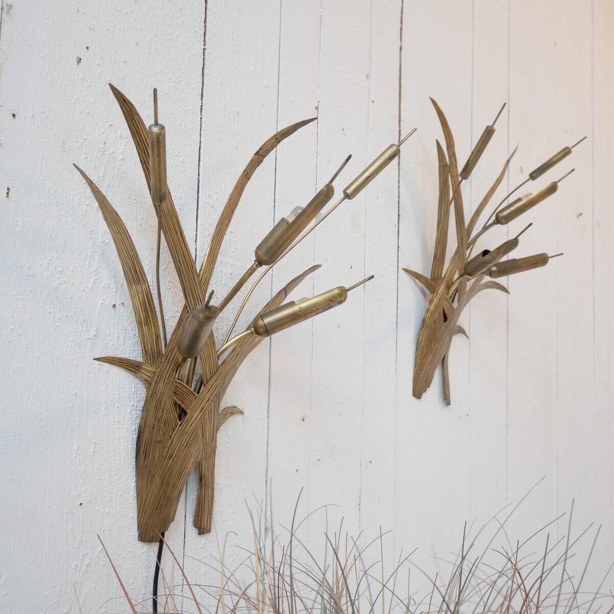 Vintage Brass Wall Lights, 1970s, Set of 2