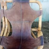 Bench 2 seater Rohe Noordwolde 60s rattan and leather