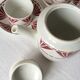 Set of 3 saucer cups and a ceramic coffee maker or teapot Digoin Sarreguemines