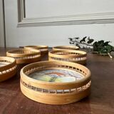Lot de six sous verres en bambou et papillons