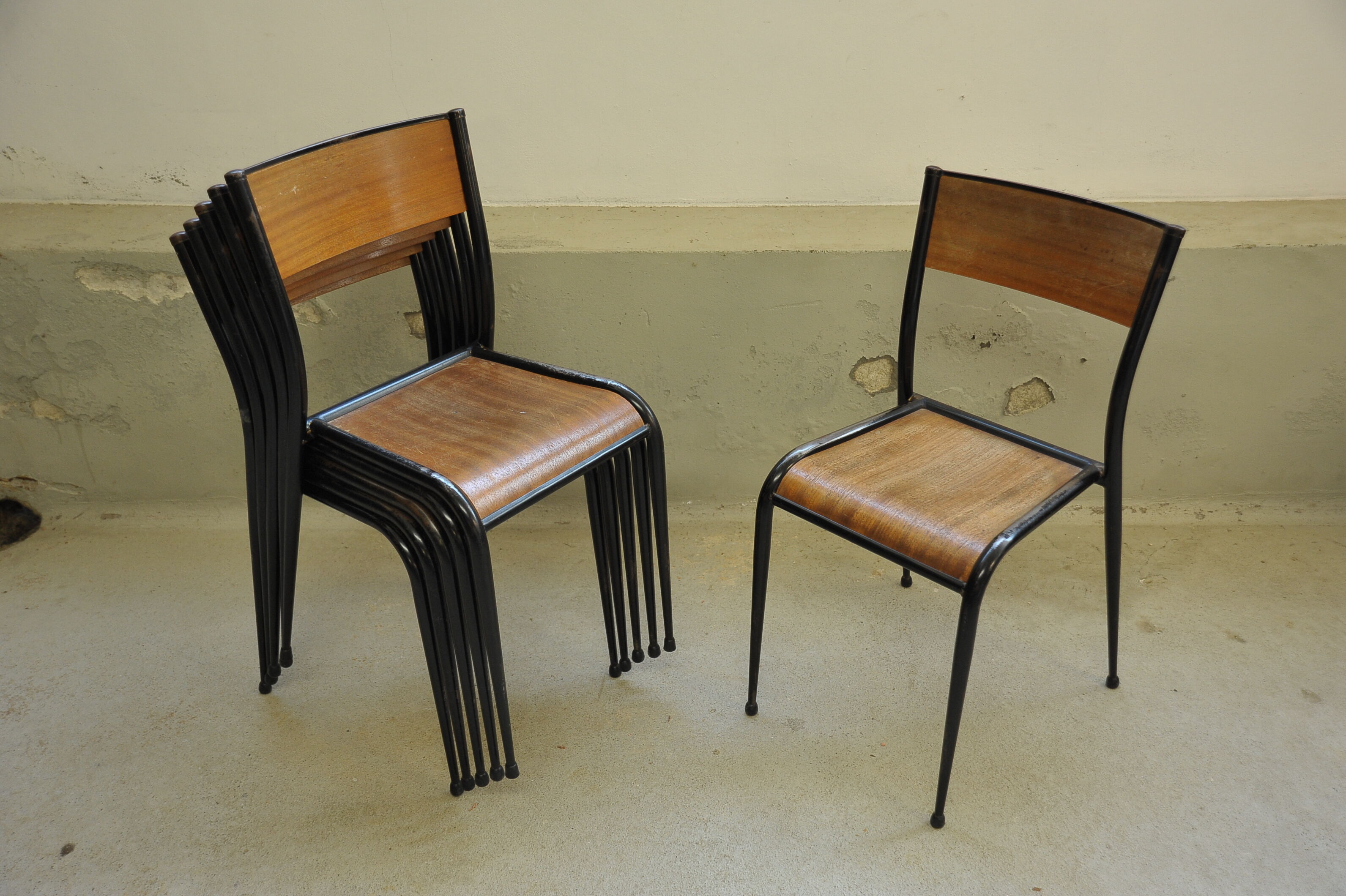 Series of 6 black Mullca school chairs