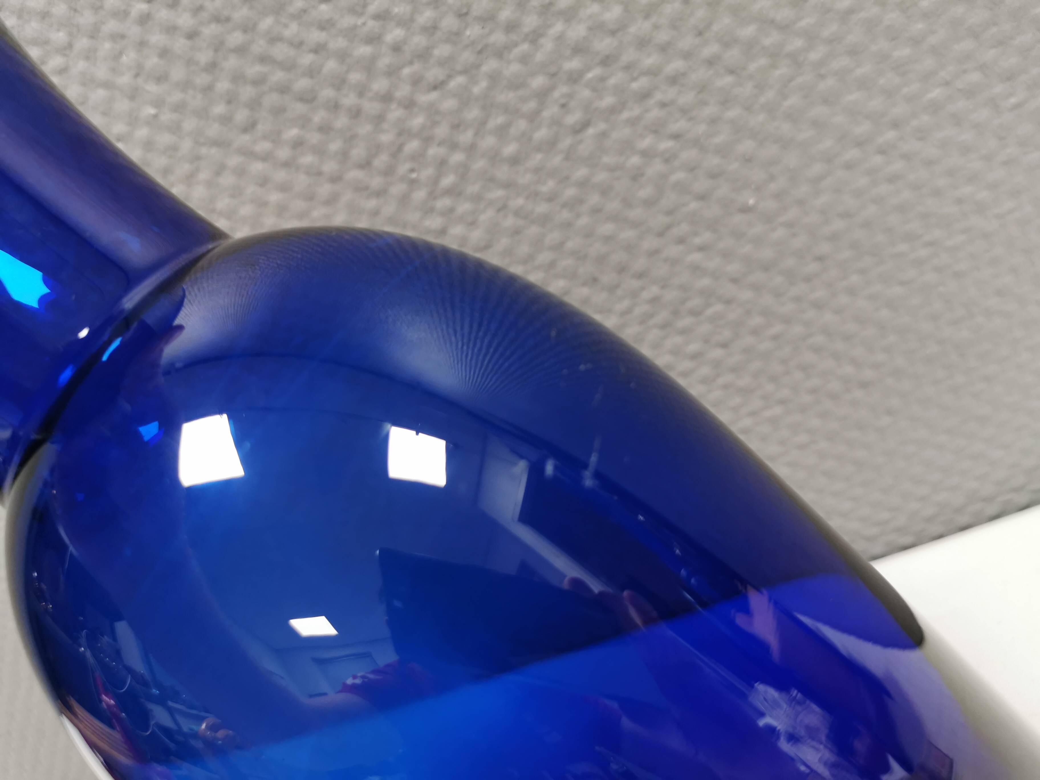 Holmegaard Harlequin Glass vase in blue with thick green base. Designed by Anja Kjær in 1994.