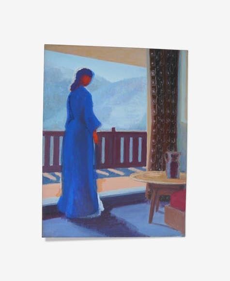 Woman canvas on balcony