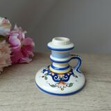 Old Candlestick with Handle in Earthenware from Rouen Floral Decor