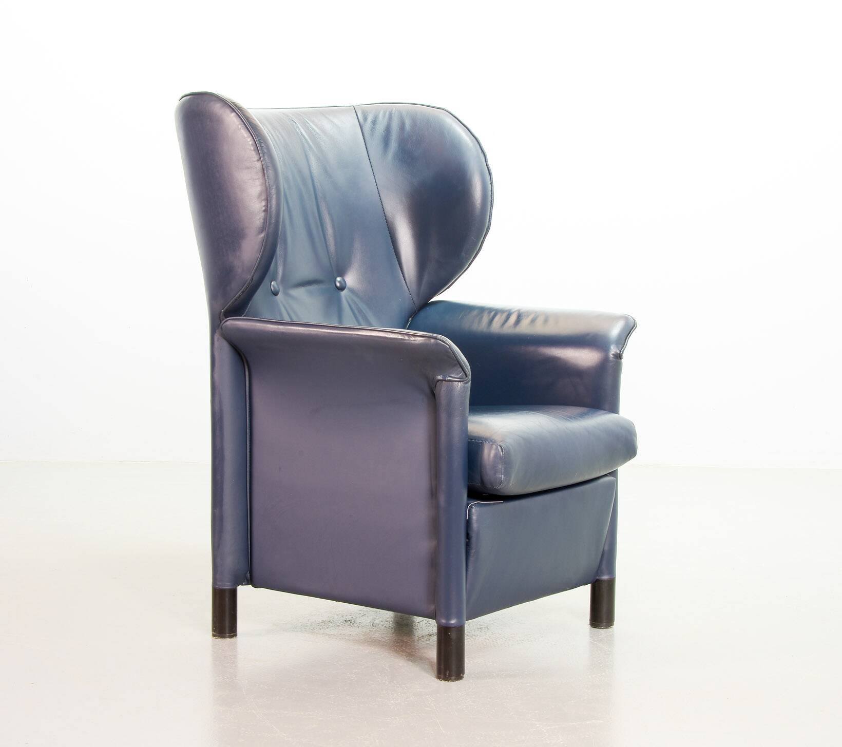 Wittmann Petrol Soft Leather Wing Chair Designed Model Aura  by Paolo Piva