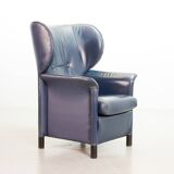 Wittmann Petrol Soft Leather Wing Chair Designed Model Aura  by Paolo Piva