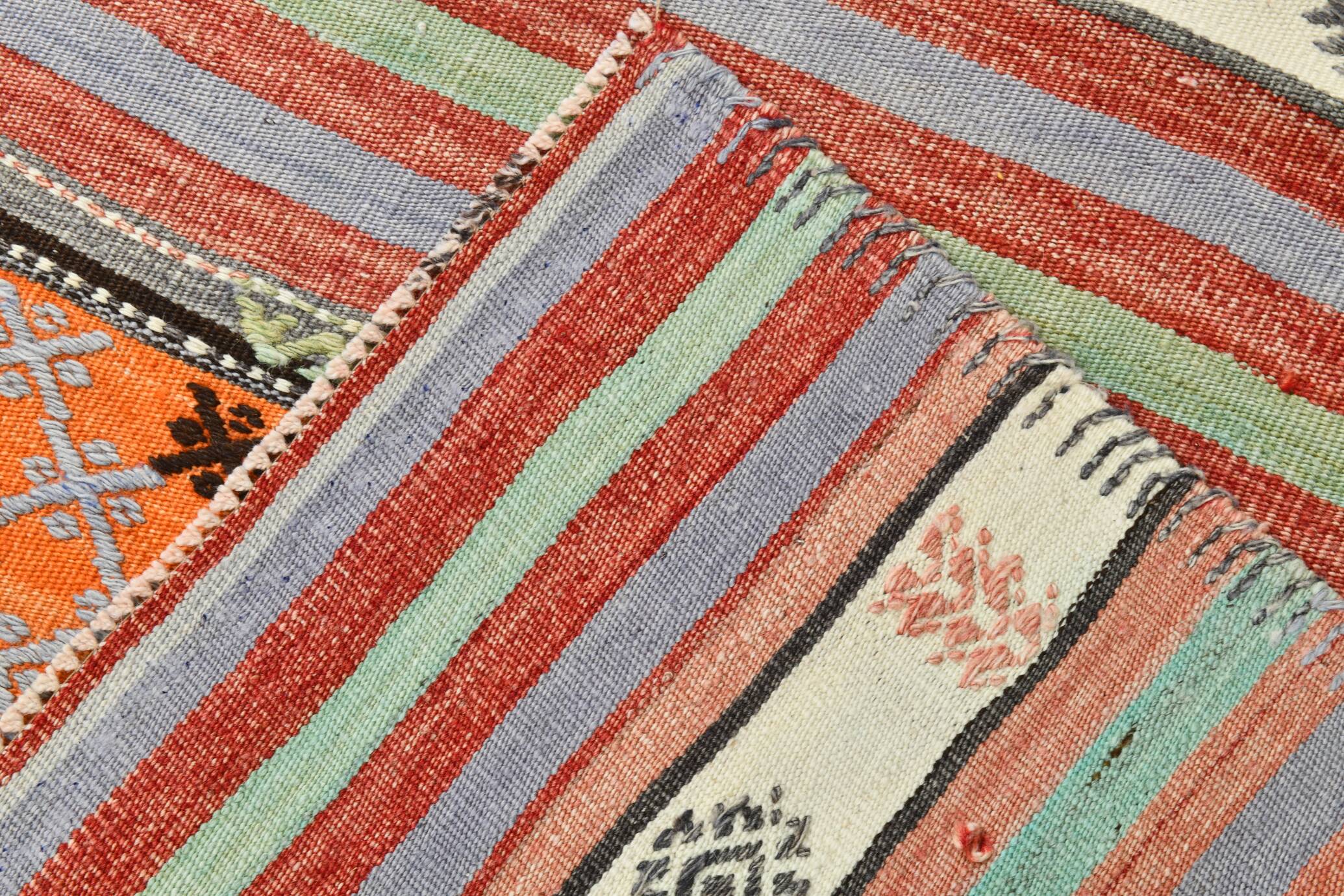 5x8 Orange & Red Striped Vintage Kilim Rug, 173x255Cm SK 32784