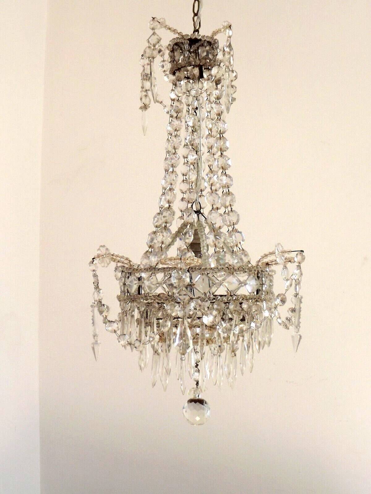 French Montgolfier Style Crystal Chandelier With 3 Tiers Prisms 4115