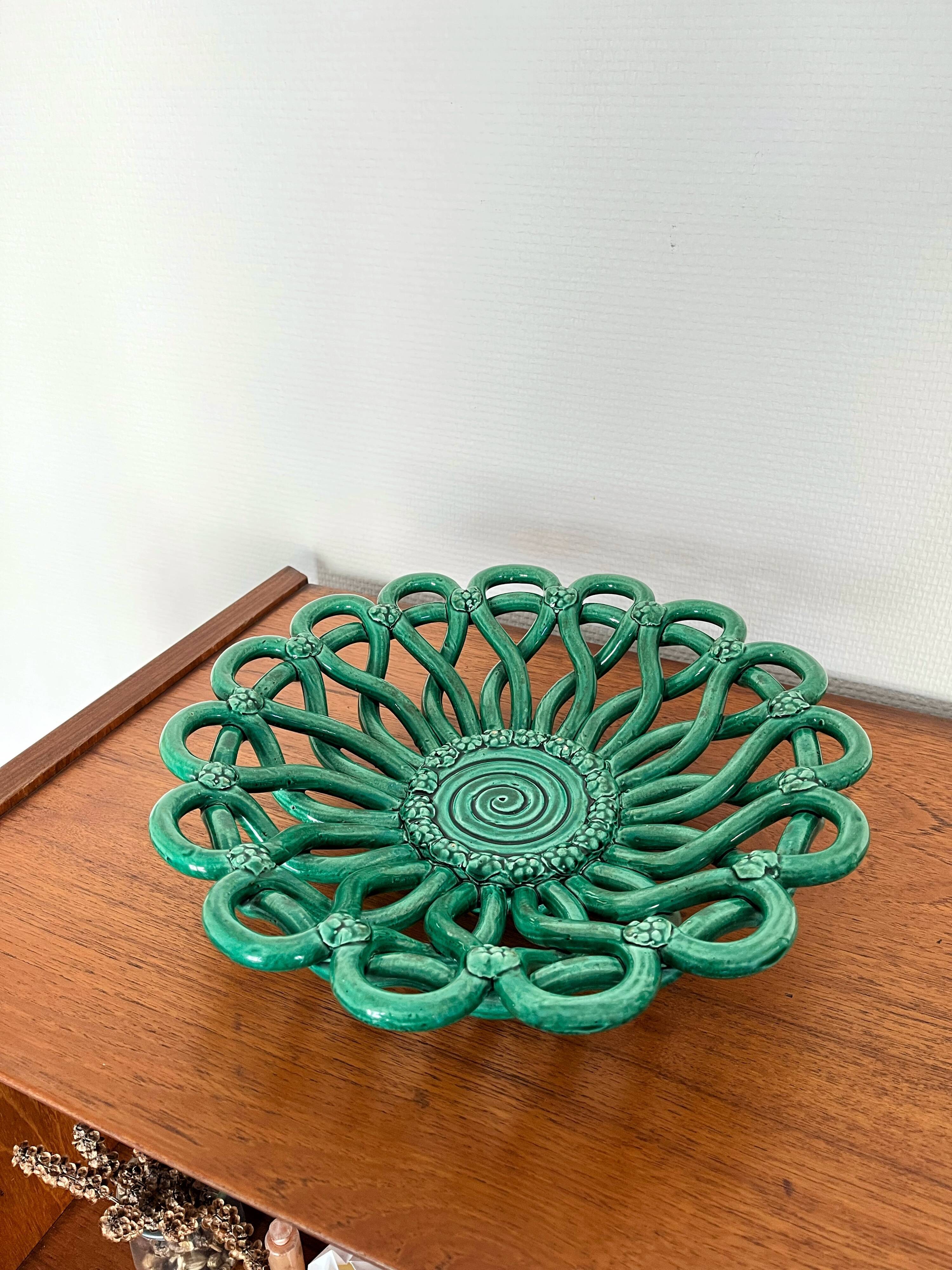 Vintage Vallauris ceramic braided fruit cup