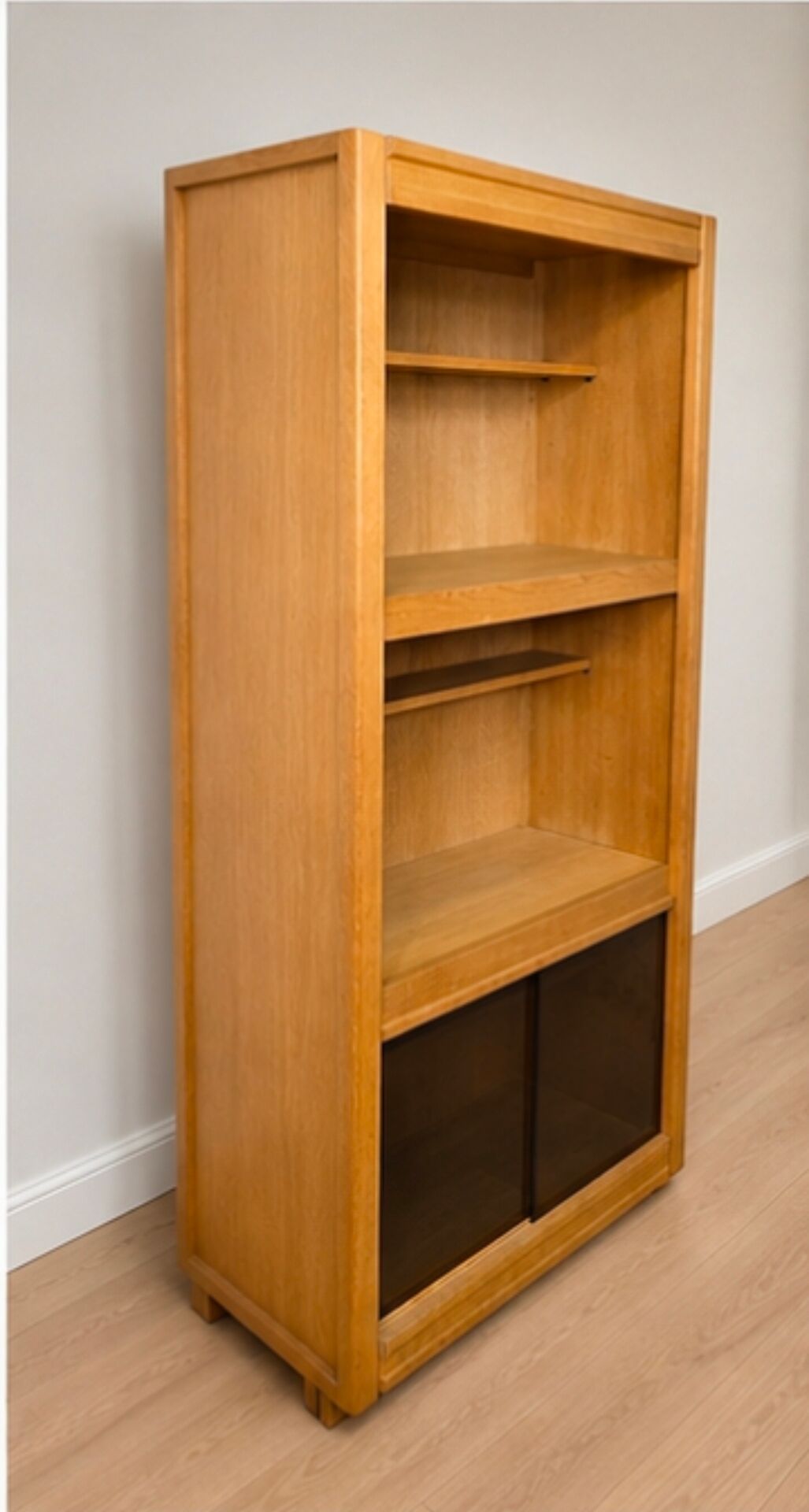 Living room shelf, bookcase with display cabinet by Guillerme and Chambron 1960