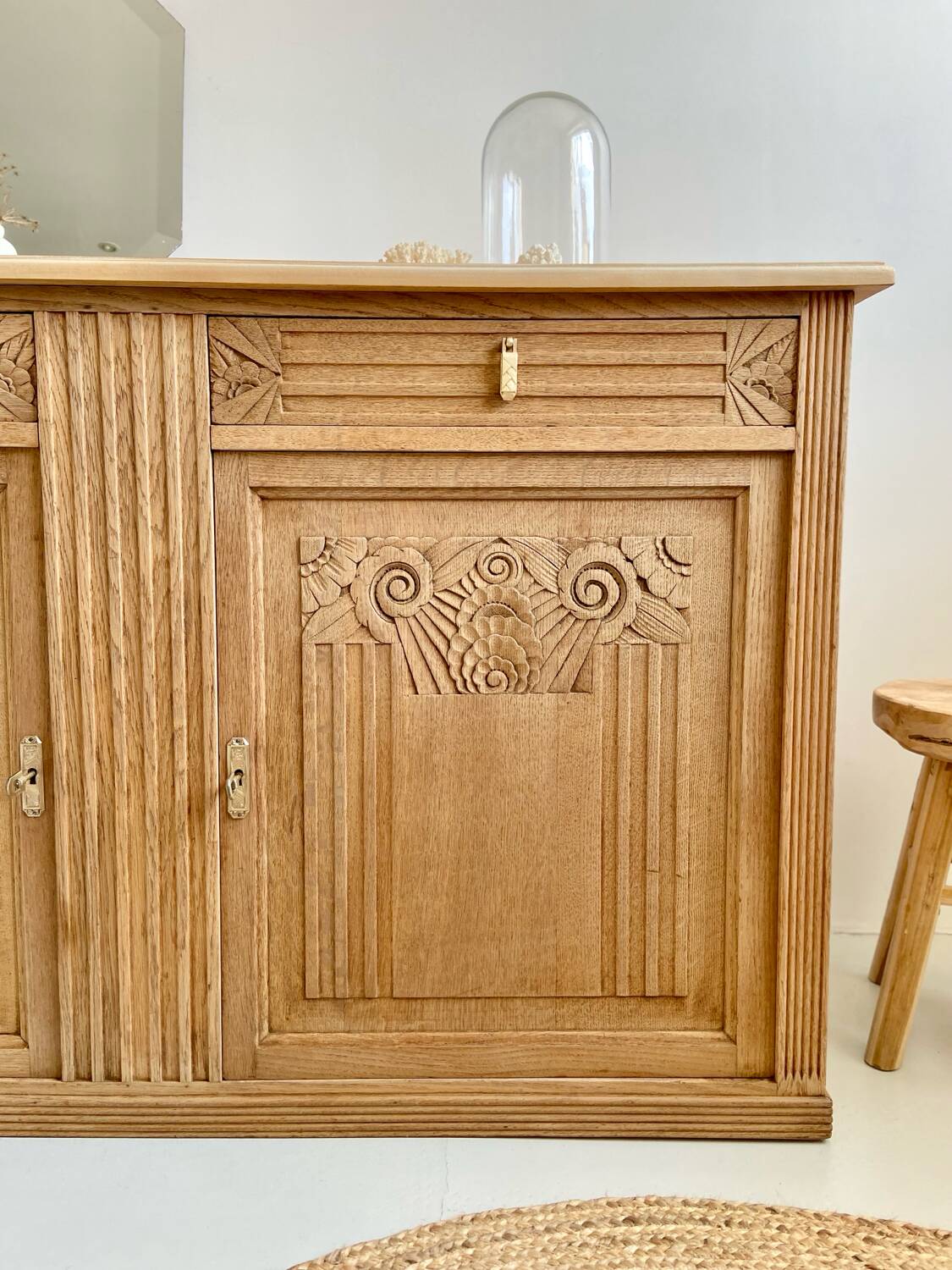 Grand buffet Art Déco en chêne massif - Enfilade vintage