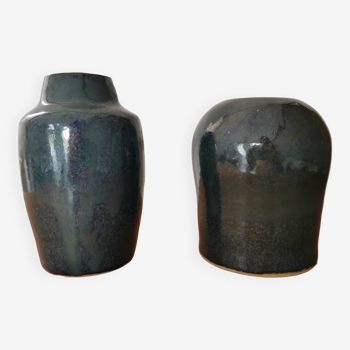 Bohemian pottery vases, blue