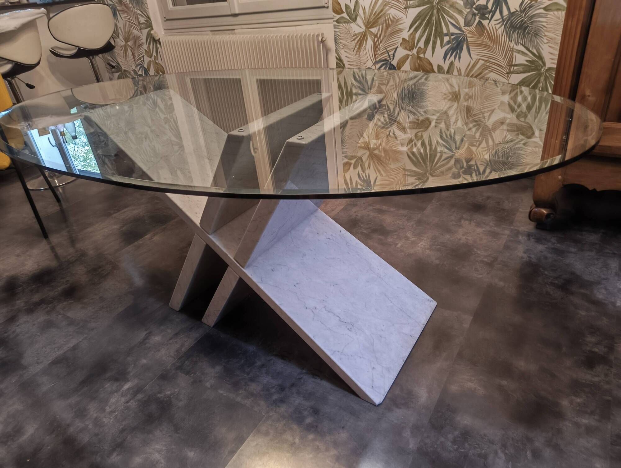Glass and marble table
