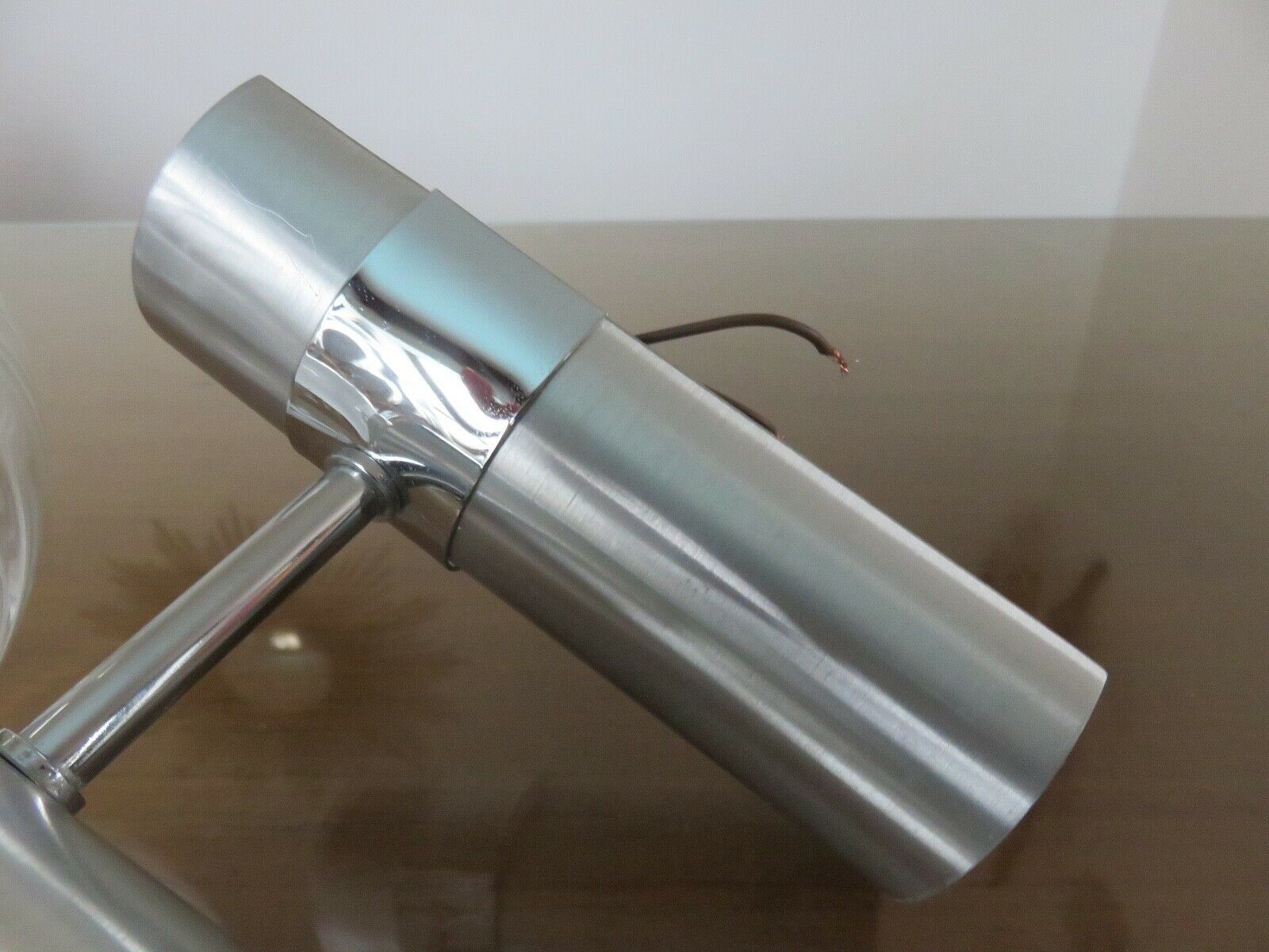 Pair of wall lamps, chrome metal and brushed aluminum 60s 70s
