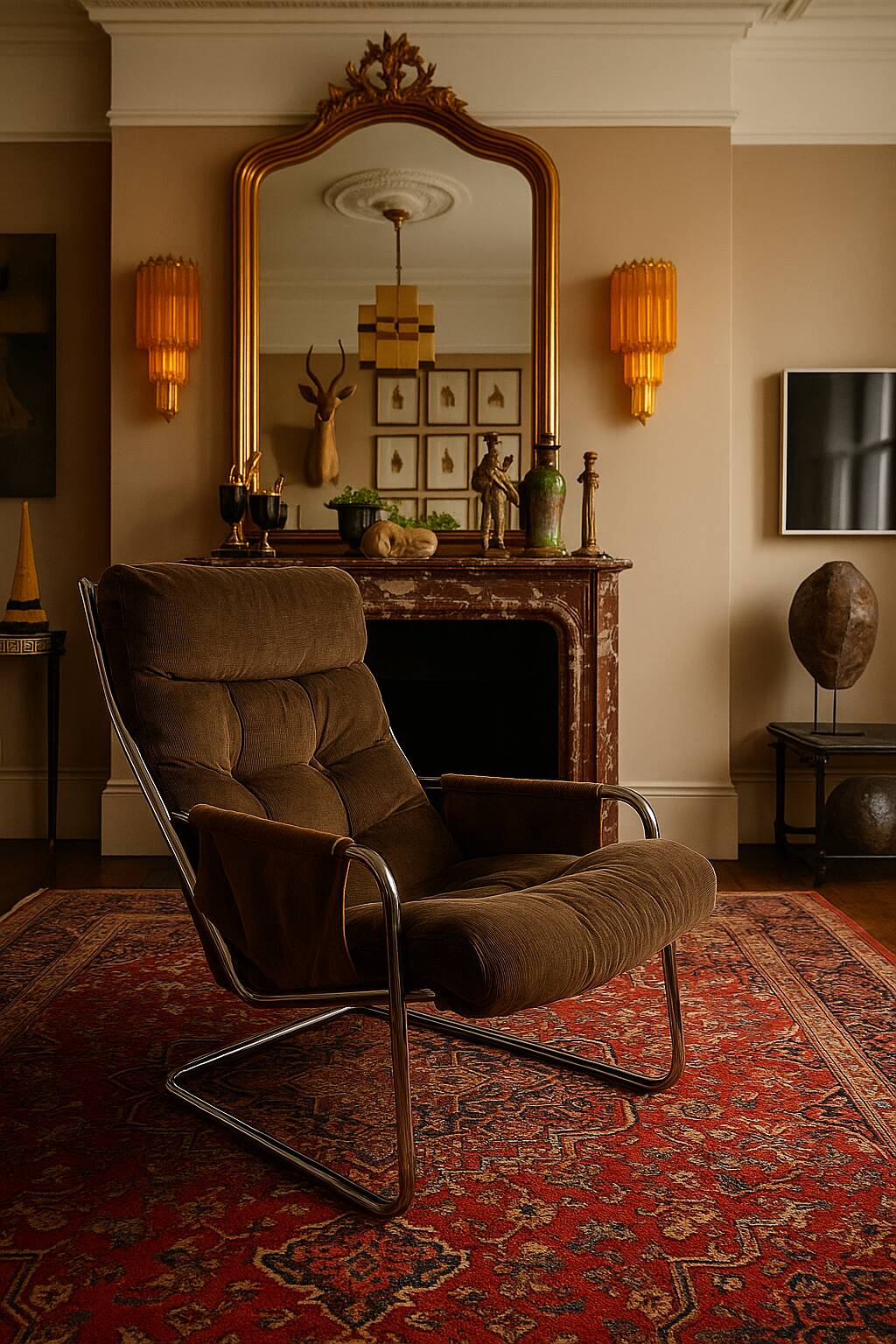 Pixi armchair by Gillis Lundgren for IKEA in chrome and brown velvet, 1974