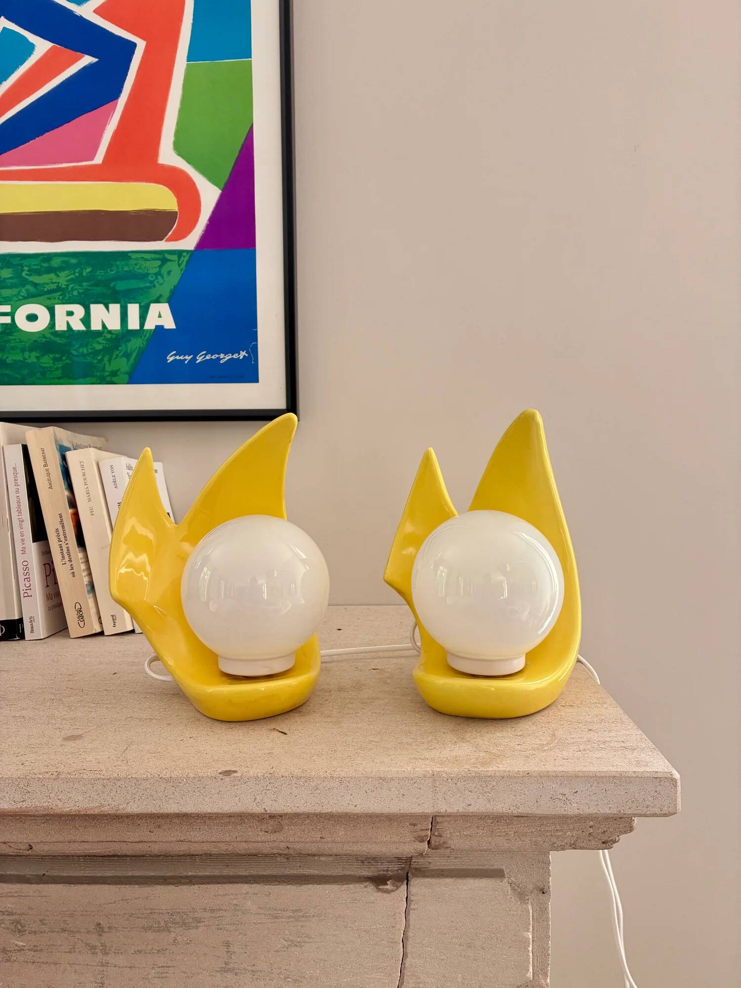Pair of bright yellow POP lamps - 1980.