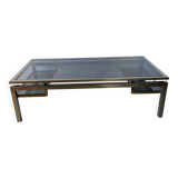 Guy Lefèvre Coffee Table for Maison Jansen, Brushed Steel and Brass