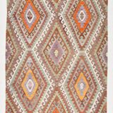 5x8 Green & Orange Tribal Vintage Kilim Rug, 146x255Cm SK 33083
