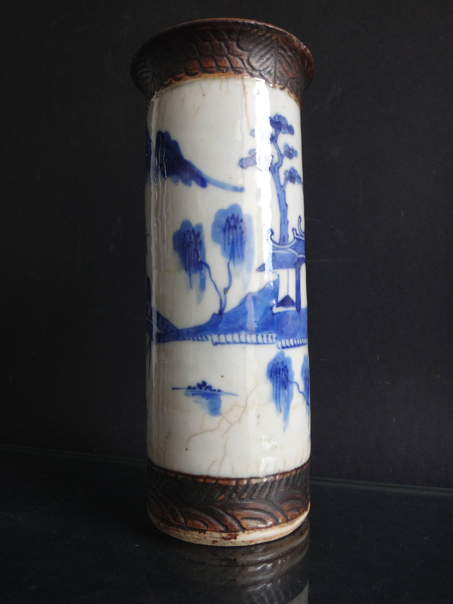 Former Chinese roll vase nanjing China white blue porcelain Qing XIX brand