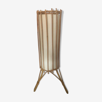 Lampe rotin bambou osier vintage années 60 pied tripode