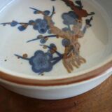 3 ceramic casserole dishes with blue and brown branch pattern