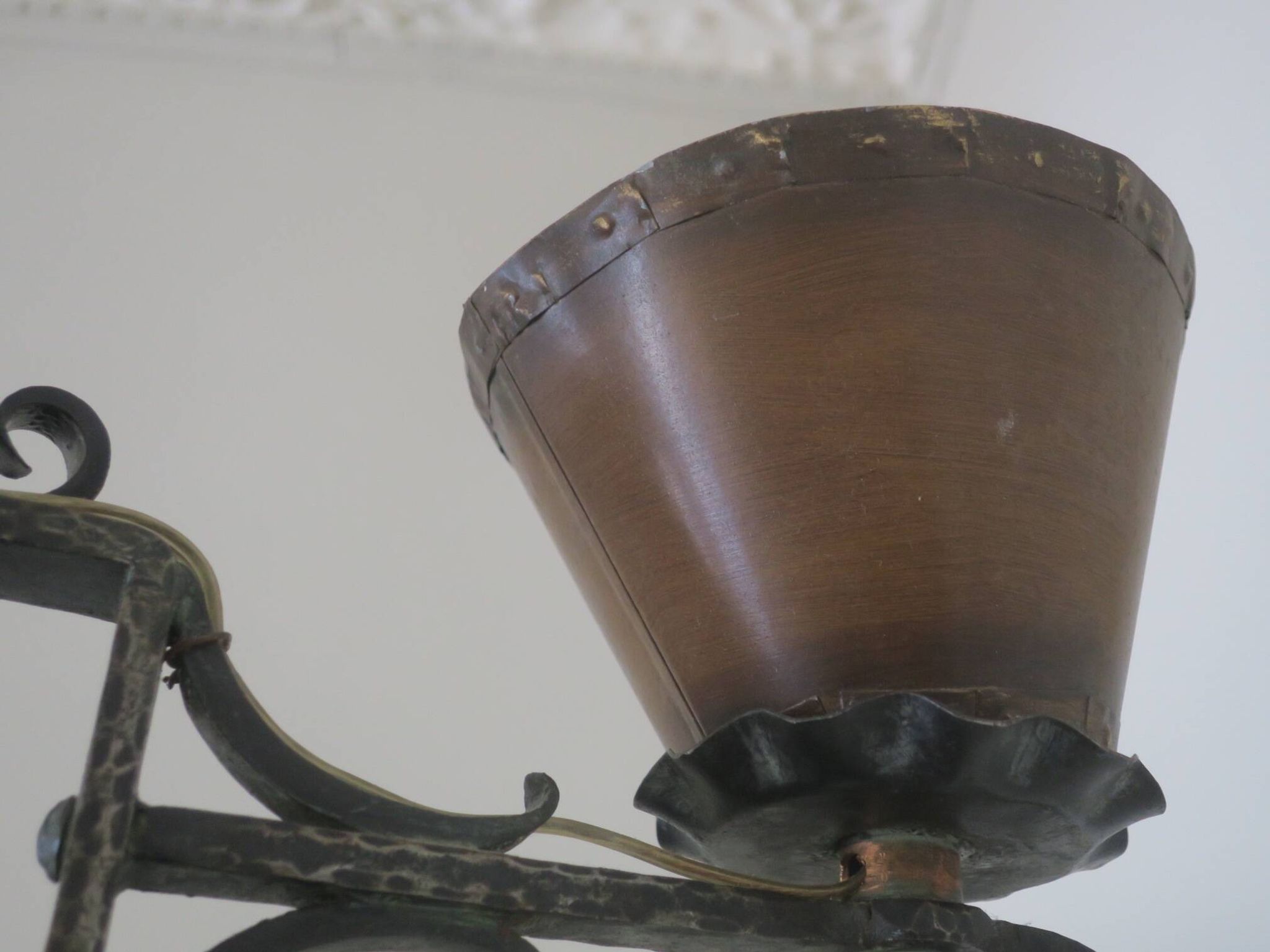 Brutalist wrought iron and copper chandelier, 1960s