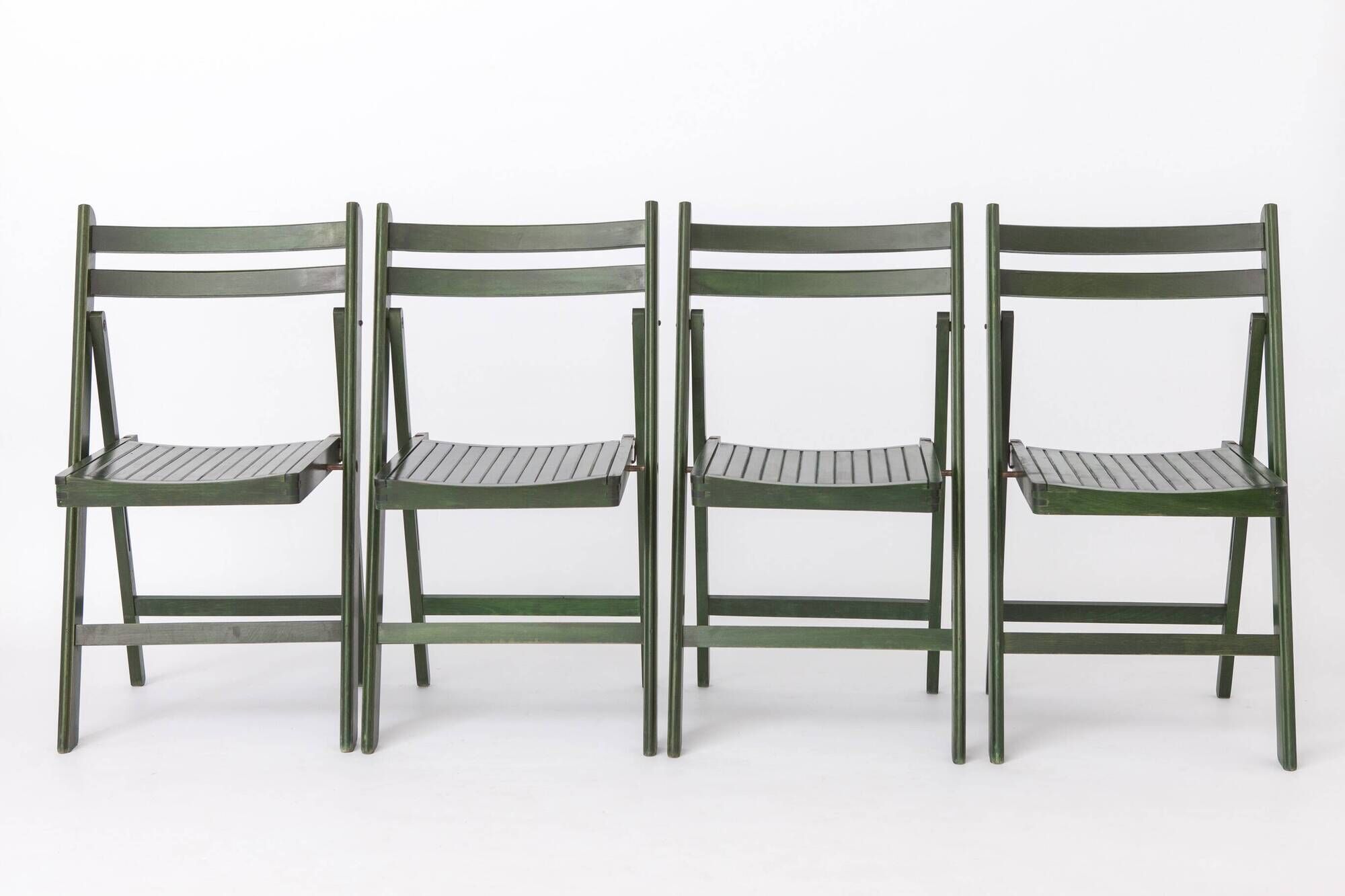 Set of 4 Vintage Green Folding Chairs, German Beech Wood Chairs,  60s–70s