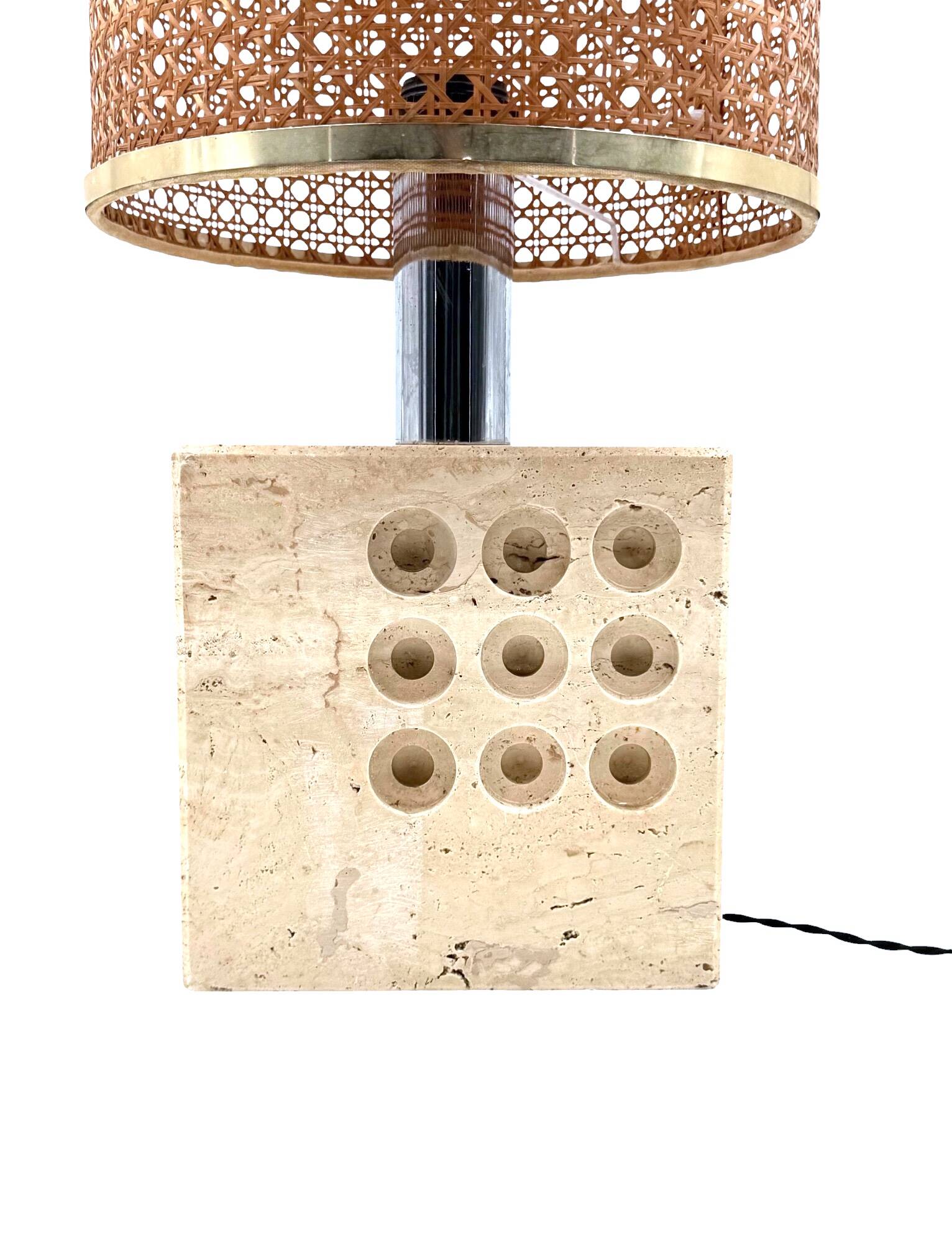 Lampe de table brutaliste en travertin, attribuée à Enzo Mari, Italie, années 1970