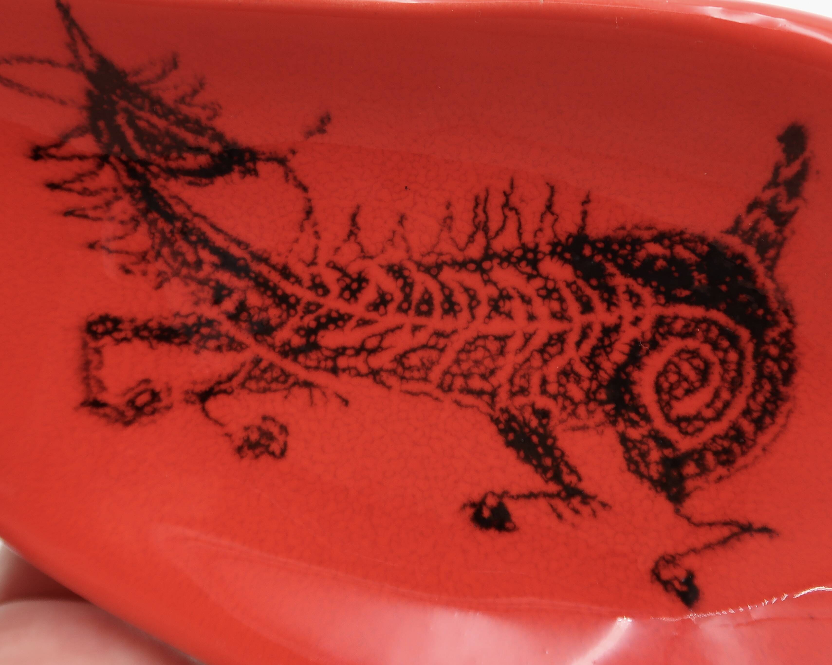 Red ceramic pocket emptier by Jean de Lespinasse, 1960s