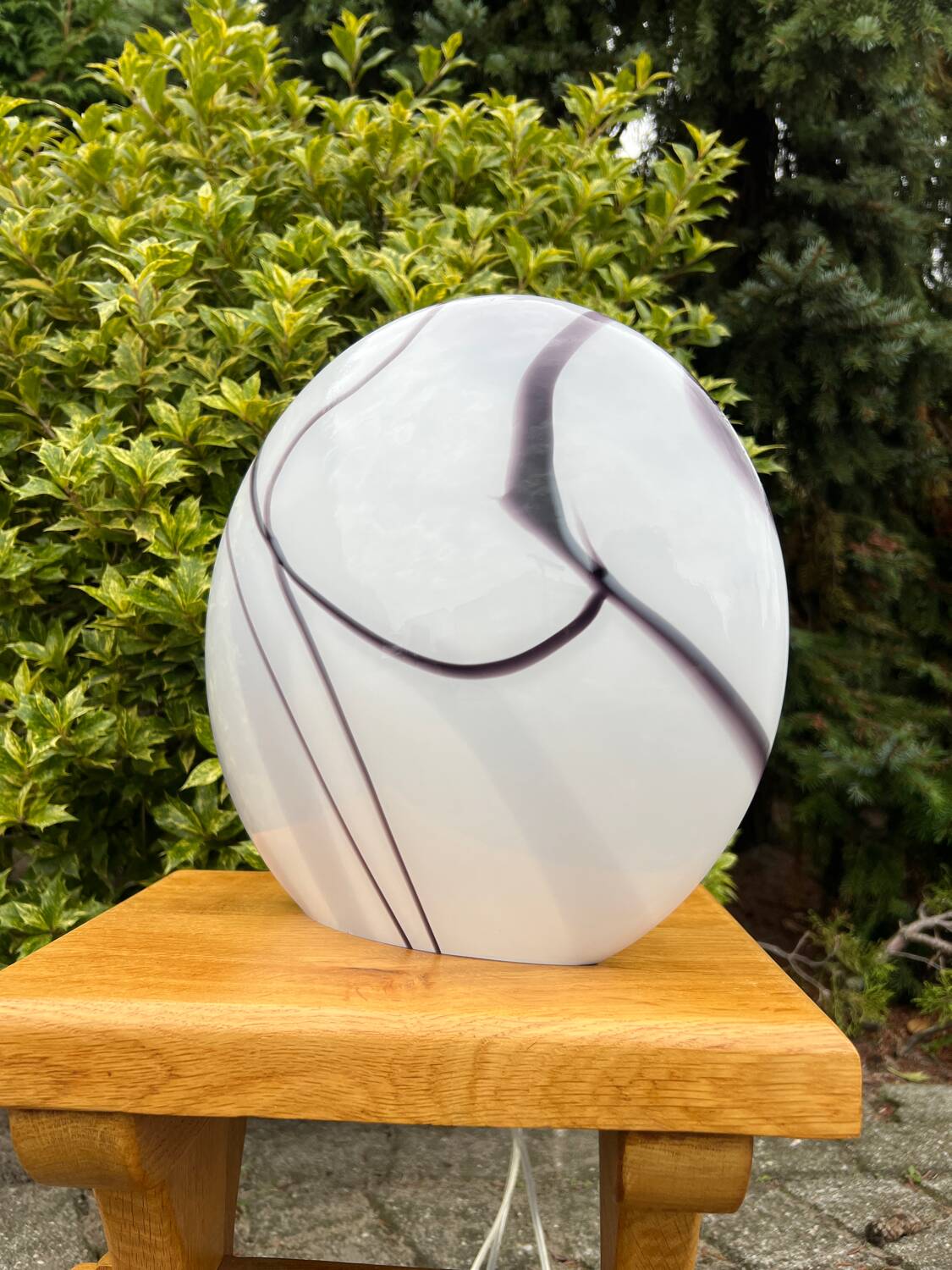 Zebra Swirl Table Lamp, Zijlstra Tiel Dutch Design, Vintage Glass Light, Black & White Stripes, 1990s Home Decor