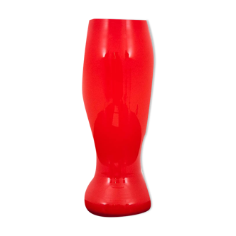 Red Glass Vase, Poland, 1970s