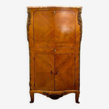 Curved “Louis XV” style secretary desk, inlaid wood