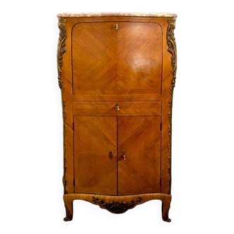 Curved “Louis XV” style secretary desk, inlaid wood