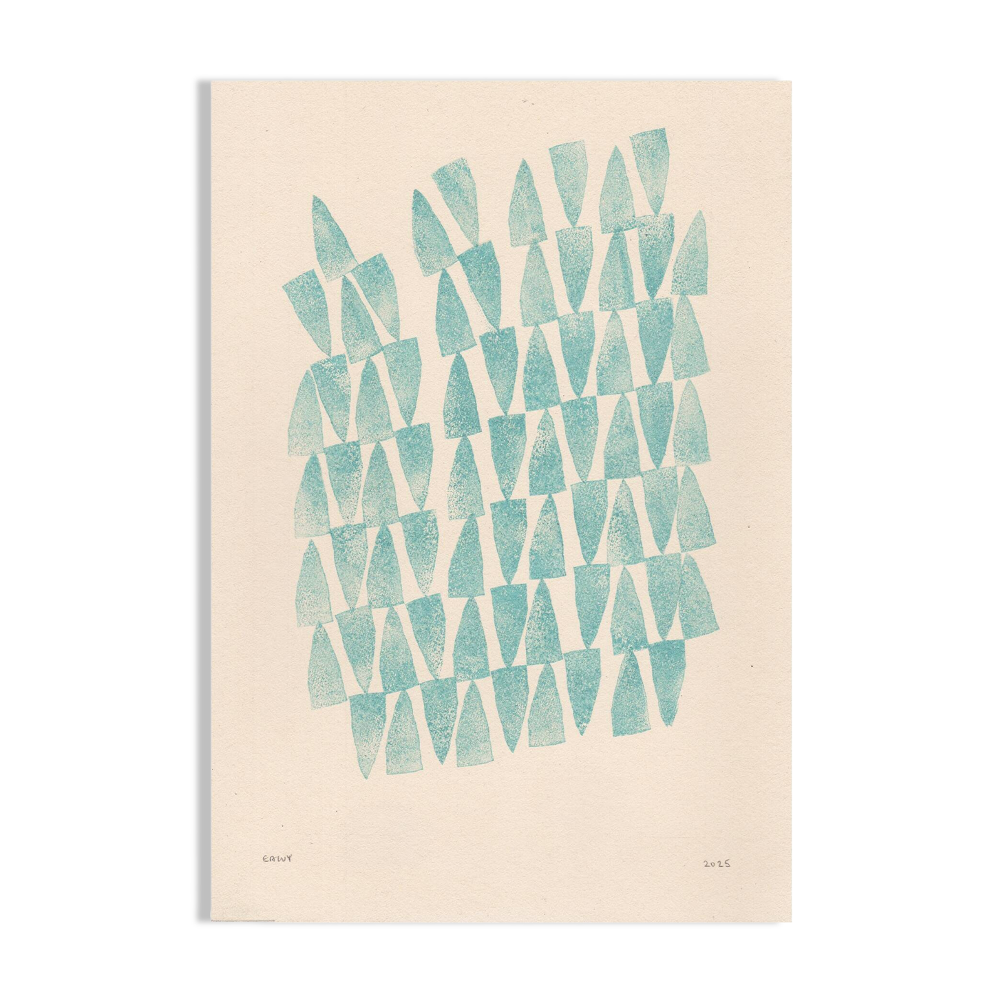 Abstract painting on petroleum blue paper signed Eawy