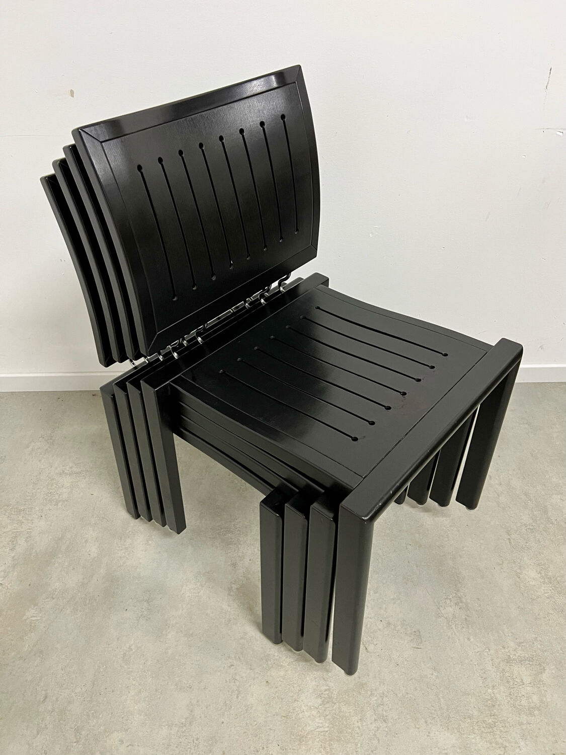 Lot 4 old vintage design chairs Dieticker Bruno Rey black wood year 70