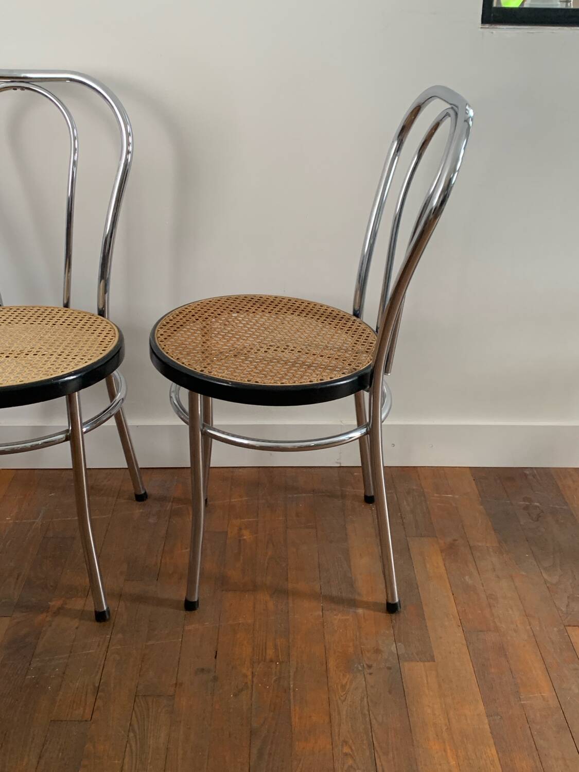 Chrome and cane bistro chairs