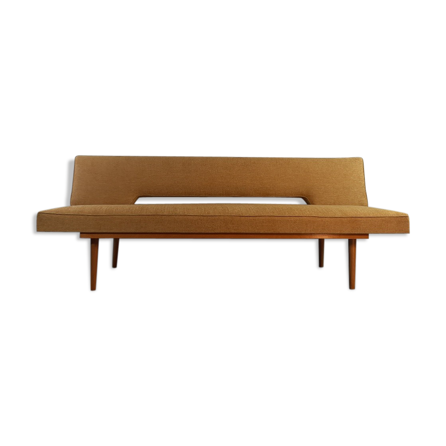 Sofa and daybed in beech and mustard fabric by Miroslav Navratil, vintage Czechoslovakia 1960s