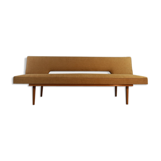 Sofa and daybed in beech and mustard fabric by Miroslav Navratil, vintage Czechoslovakia 1960s