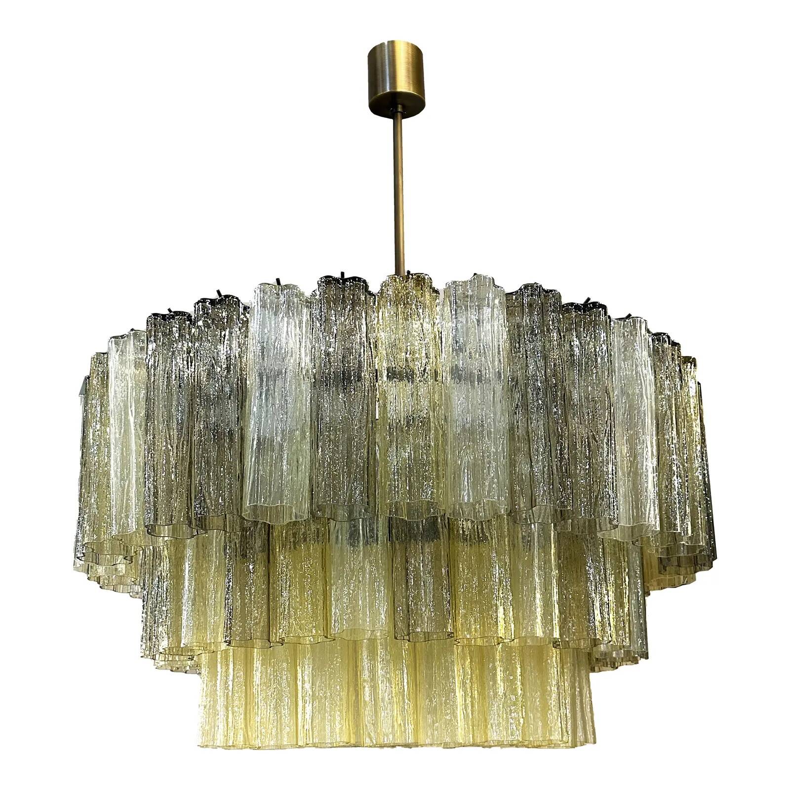 Italian Mid-Century Modern “Tronchi” Murano Glass Chandelier in Amber
