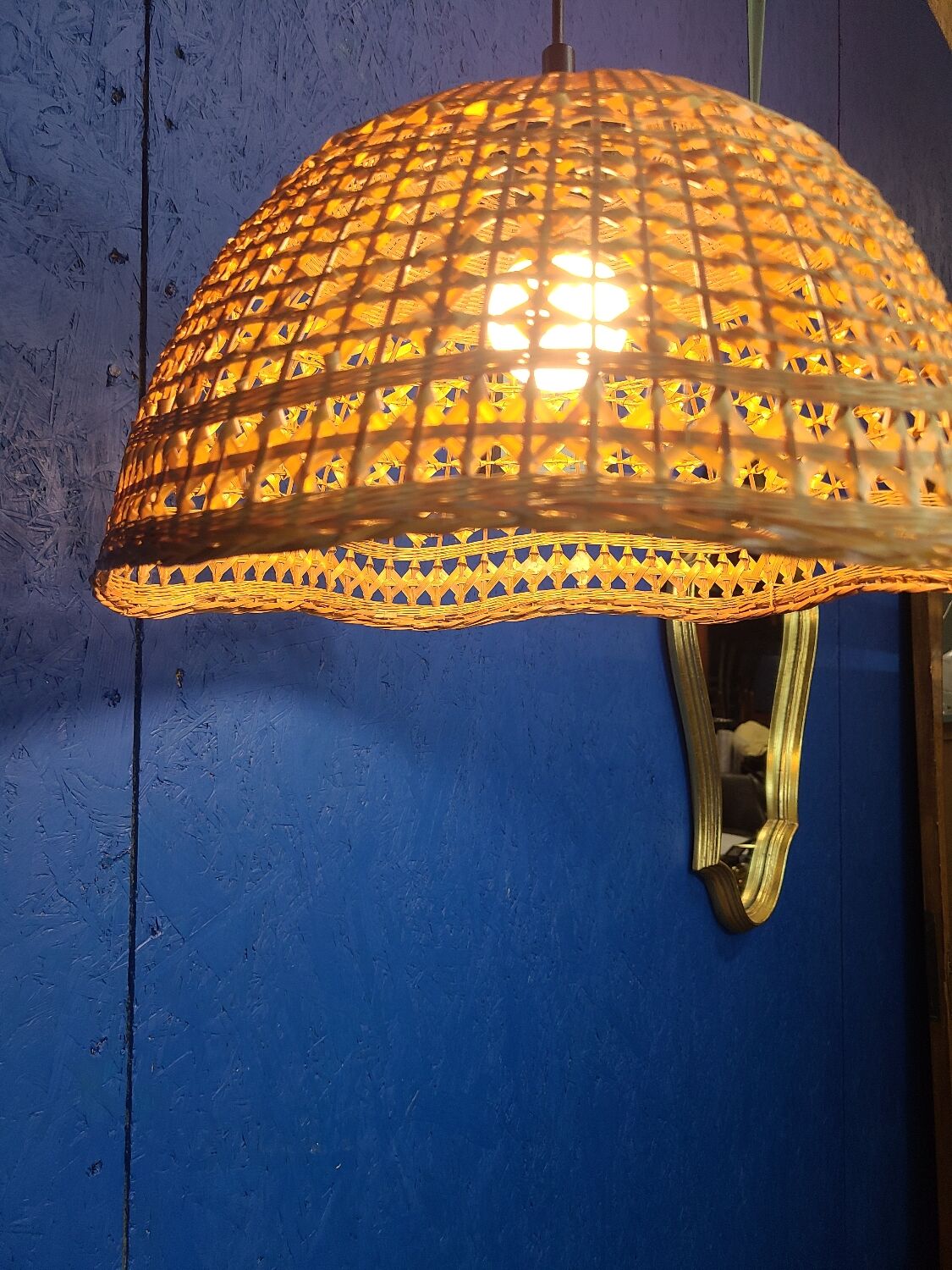 Abat jour pendant lamp in vintage wicker