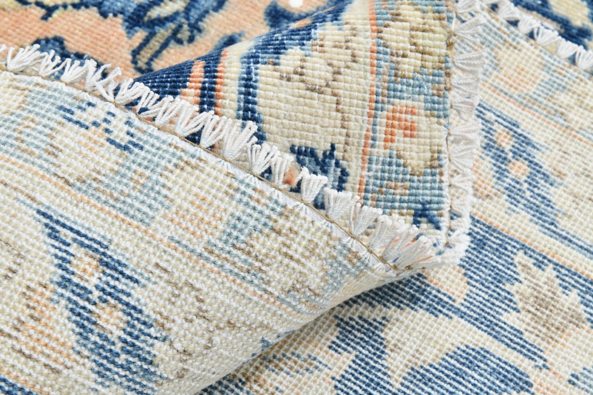 Tapis Persan Vintage Tissé Main, Motif Floral, Laine Beige & Bleu,301x414Cm