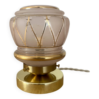 Vintage art deco globe table lamp in pink and gold glass