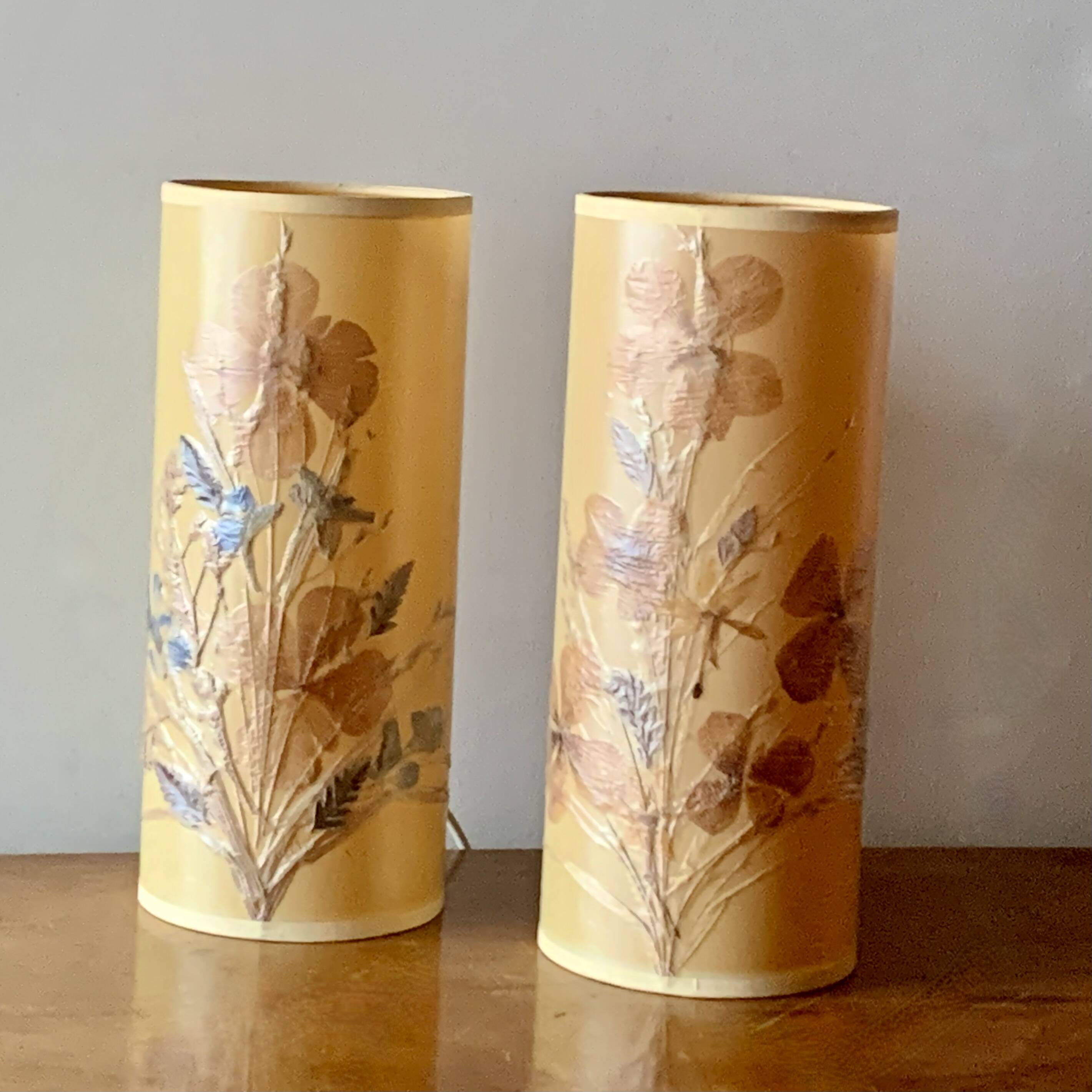 Pair of vintage dried flower lamps