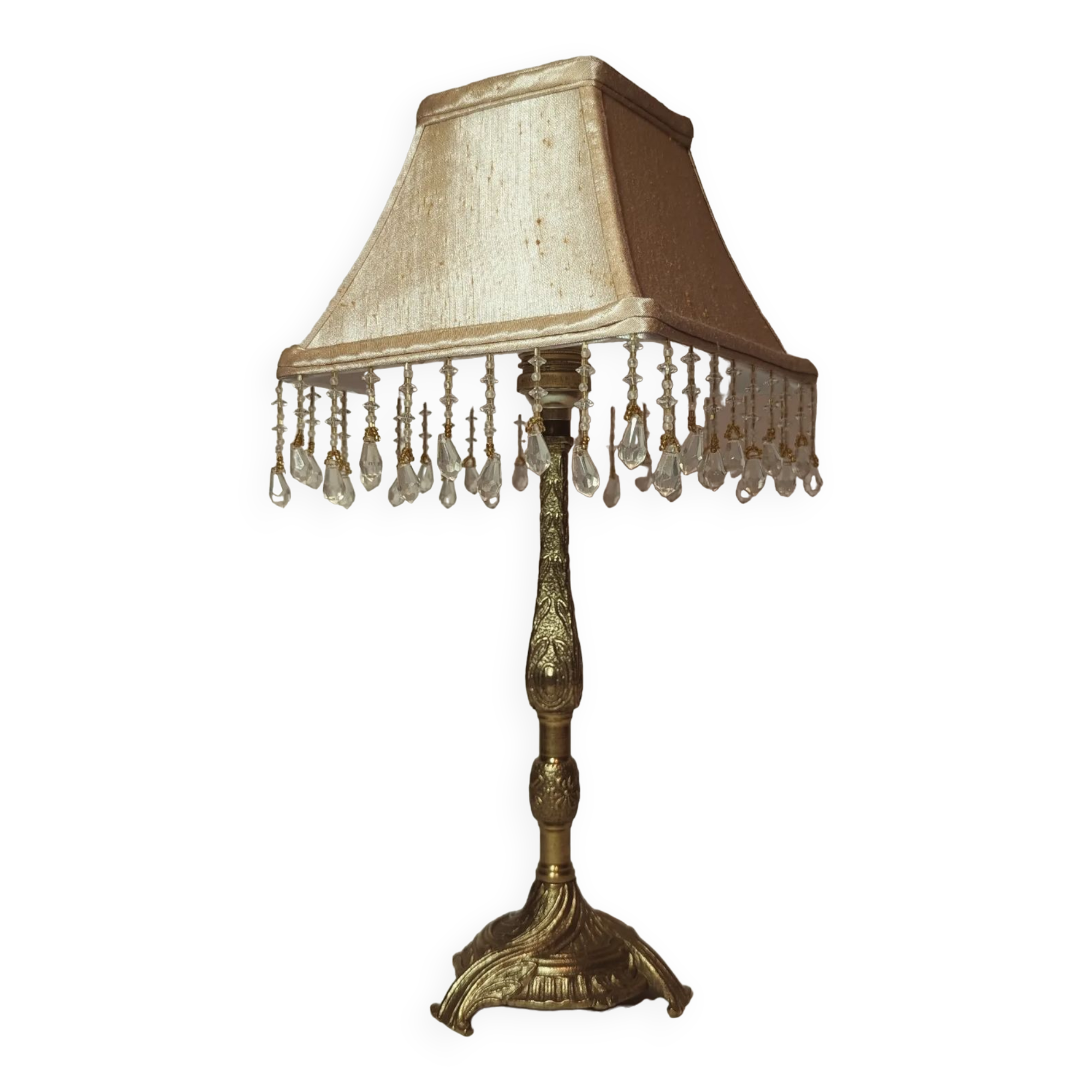 Lampe vintage or et pampilles