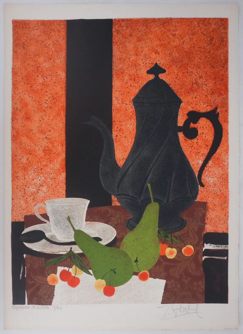 Yves Ganne: Tea Time, original signed lithograph